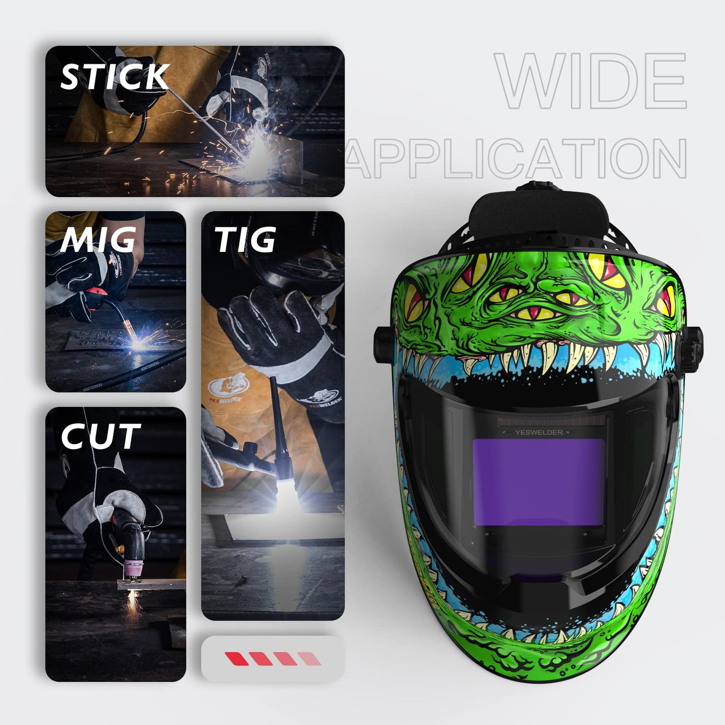 YESWELDER Large Viewing True Color Solar Powered Auto Darkening Welding Helmet with SIDE VIEW, 4 Arc Sensor Wide Shade 4/5-9/9-13 Welder Mask for TIG MIG ARC Grinding Plasma LYG-Q800D