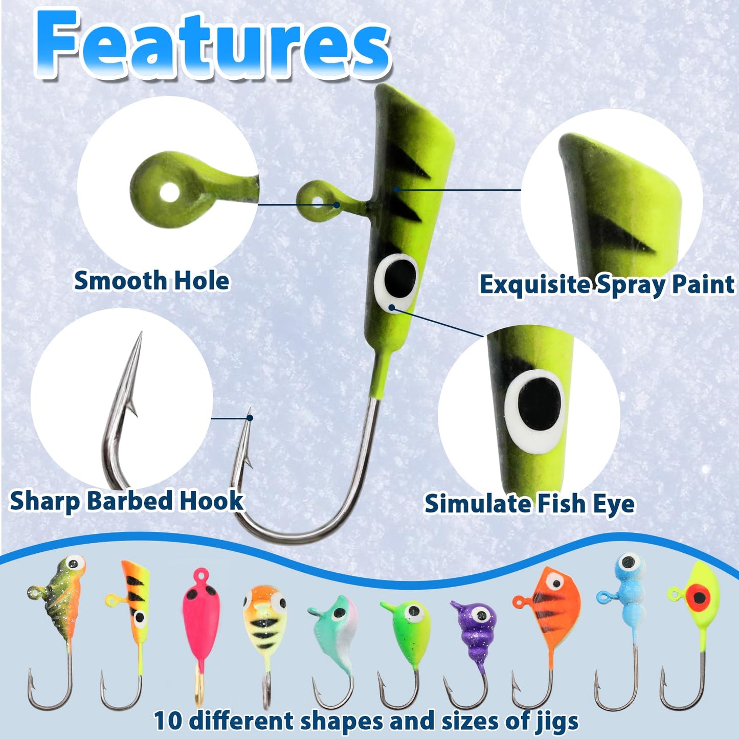 Ice Fishing Jigs Kit, 30/60Pcs Glow Ice Fishing Lure Set for Winter Ice Jigging Crappie Sunfish Perch Panfish Walleye Pike Jigs, Ice Fishing Gear with Storage Box