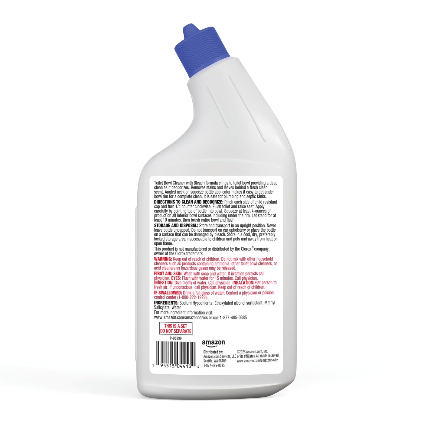 Amazon Basics Toilet Bowl Cleaner with Cling Action Formula, Bleach, Fresh Scent, 24 Fl Oz, Pack of 2, Packaging May Vary