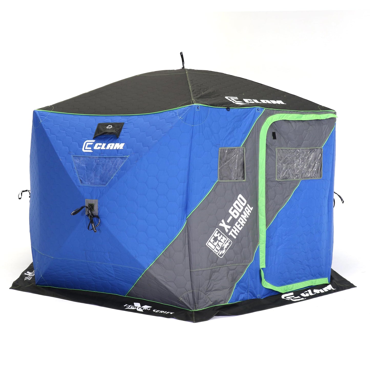 CLAM Portable Fishing Angler Thermal Hub Shelter Tent with Anchor Straps, Carrying Bag