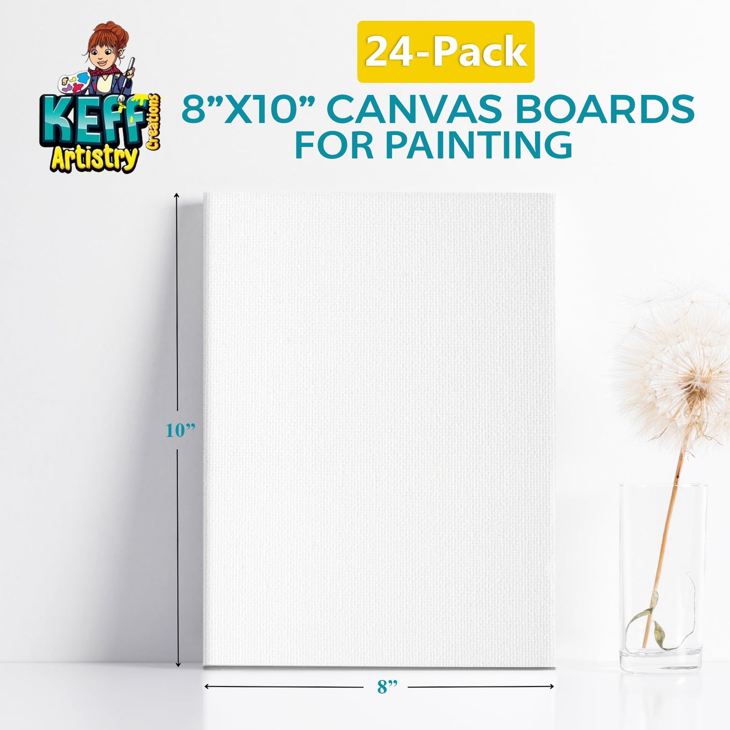 KEFF 24-Pack Bulk Canvas for Painting, 6 of 5x7, 8x10, 9x12, 11x14 Canvas Boards for Painting, Art Supplies for Adults & Kids - 100% Cotton Primed Painting Canvas for Acrylic, Oil, Watercolor, Tempera