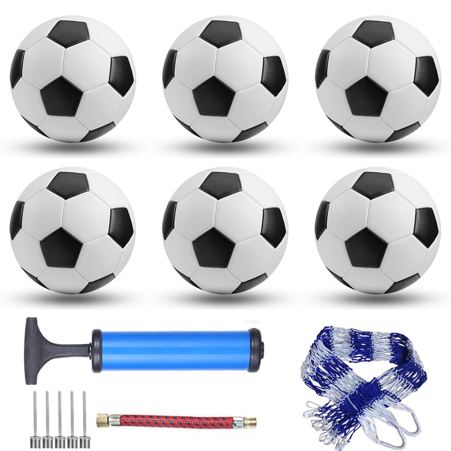 DHYLRICHER 6 Pack Official Size 5 Soccer Balls Sports Soccer Balls of Synthetic Leather,Includes Ball Pump and Net Bag, Competition Traditional Soccer Ballsfor Indoor Outdoor