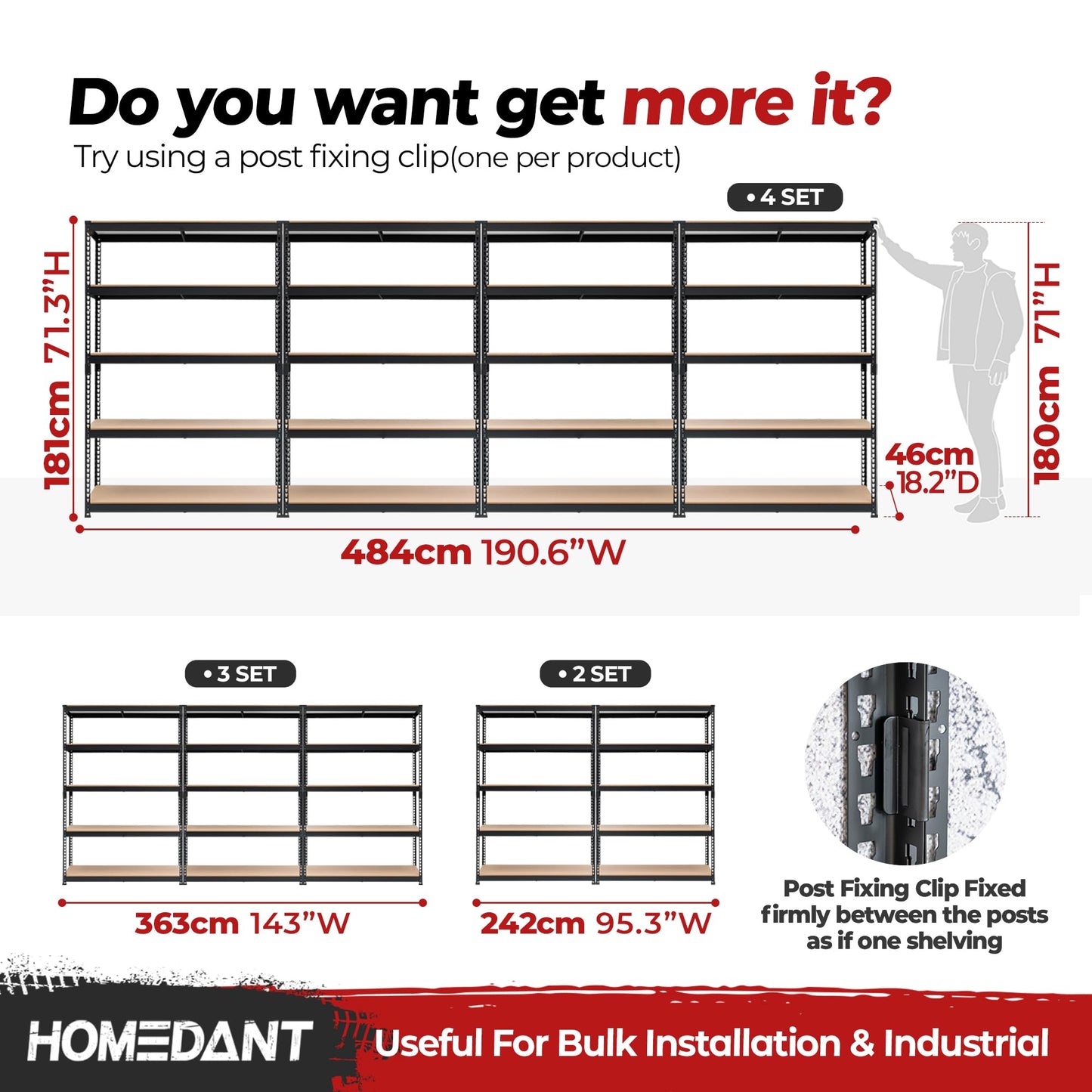 HOMEDANT 5 Tier Laminated Boltless Heavy Duty Garage Storage Adjustable Wide Size Metal Shelving Unit Utility Rack Shelves Organization Multipurpose Shelf Shed Warehouse 47.7"W x 24.1"D x 71.3"H 2Pack