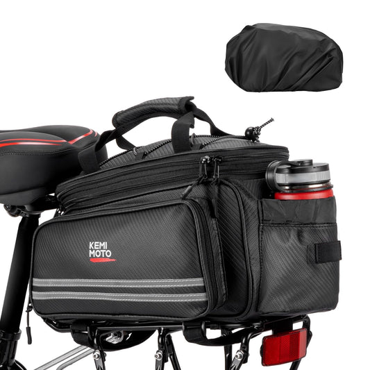 KEMIMOTO Bike Rear Rack Bag Bicycle Trunk Bag 20L Capacity Water Resistant Multifunctional Bicycle Pannier with Rain Cover Bike Saddle Bag for Rear Rack Grocery Shopping Commuter Cycling Trip Black