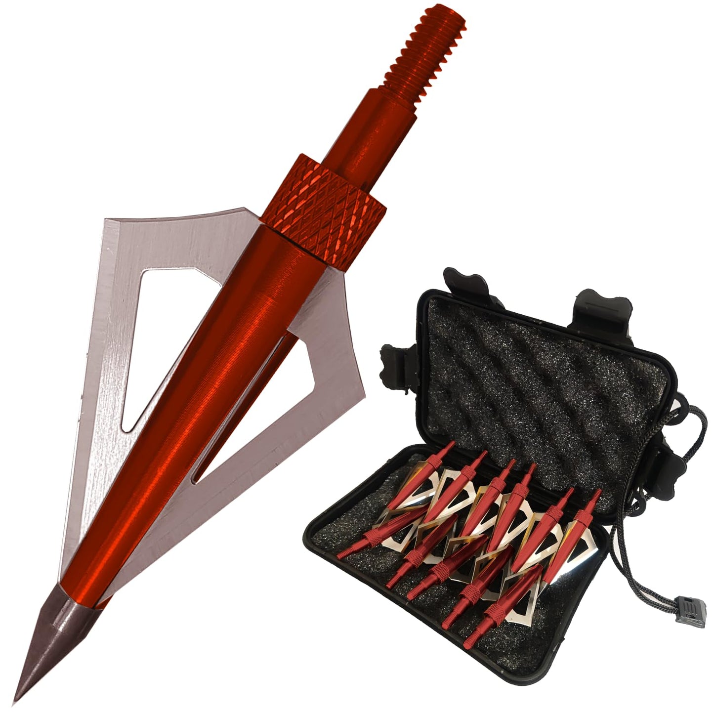 12pcs Archery Broadheads 3 Fixed Steel Blade 125 Grain Hunting Arrowheads Fit for Compound Bow and Crossbow with One Black Plastic Portable Broadheads Case