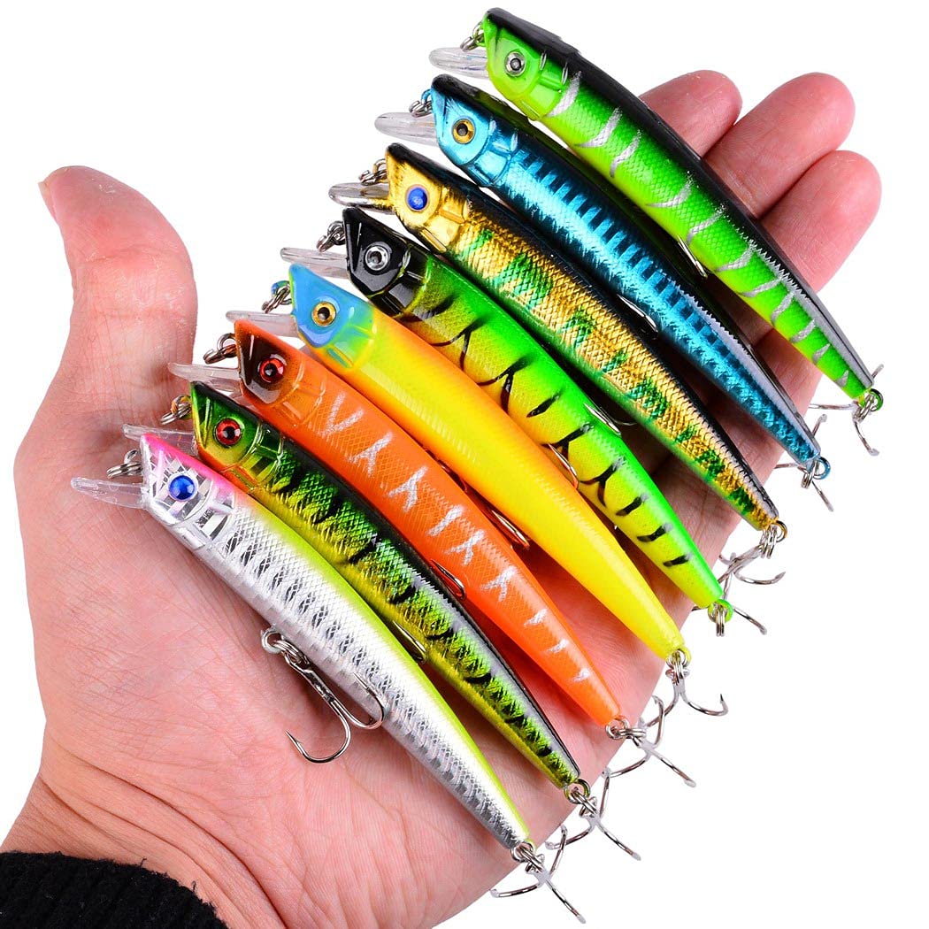 Fishing Lures Kit Mixed Including Minnow Popper Crank Baits with Hooks for Saltwater Freshwater Trout Bass Salmon Fishing