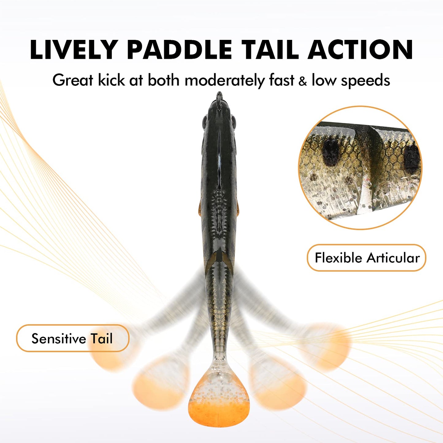 TRUSCEND Easy Catch Pre-Rigged Soft Lures, Vibrating Swim Action, Trembly Sinking Move, Amazing Soft Swimbait for Family Fishing, Well-Made Fishing Lures for Bass Trout Crappie Walleye Pike Redfish