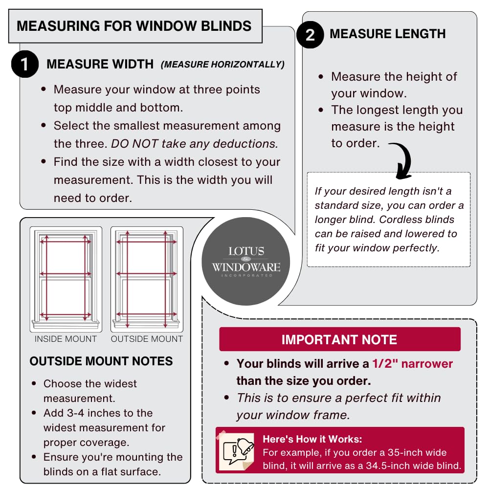 Lotus & Windoware Cordless, 2 Inch Faux Wood Blind, 35" Wide x 72" Long, Window Blinds, Blinds & Shades, Blinds for Indoor Windows, Embossed, Bright White