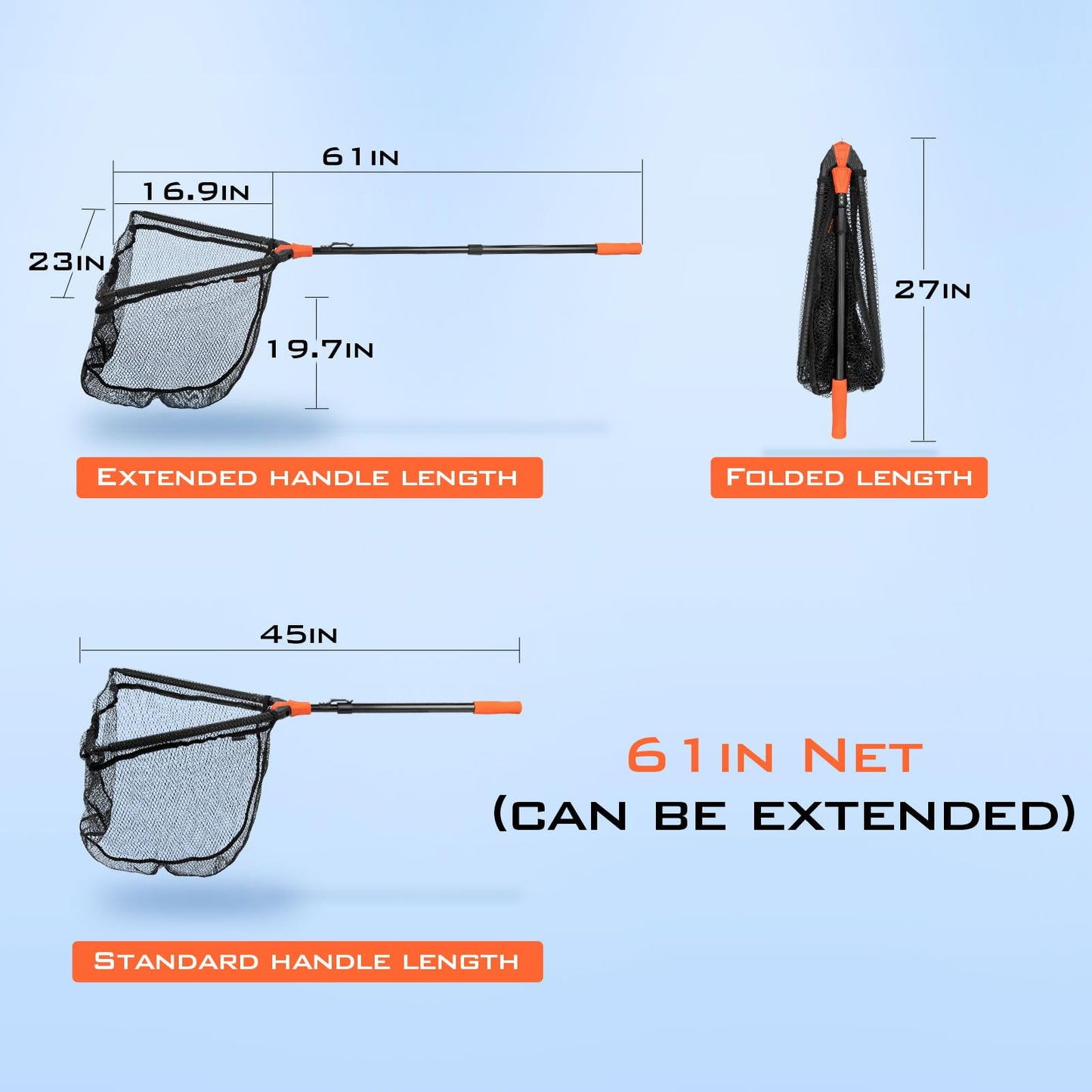 KastKing Pontus Fishing Net, Foldable & Lightweight Landing Net with Built in Length Scale, Strength Aluminum Handle, Fishing Gear and Gift for Men