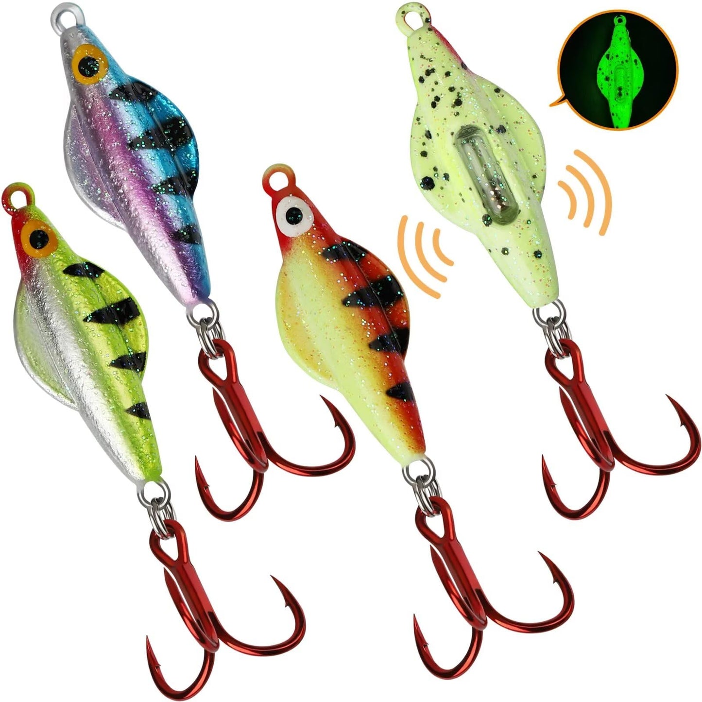 Dovesun Ice Fishing Jigs Ice Fishing Lures Kit Rattling Glow Ice Fishing Spoons for Bass Crappie Panfish Mens Fishing Gifts 15PCS/4PCS/3PCS