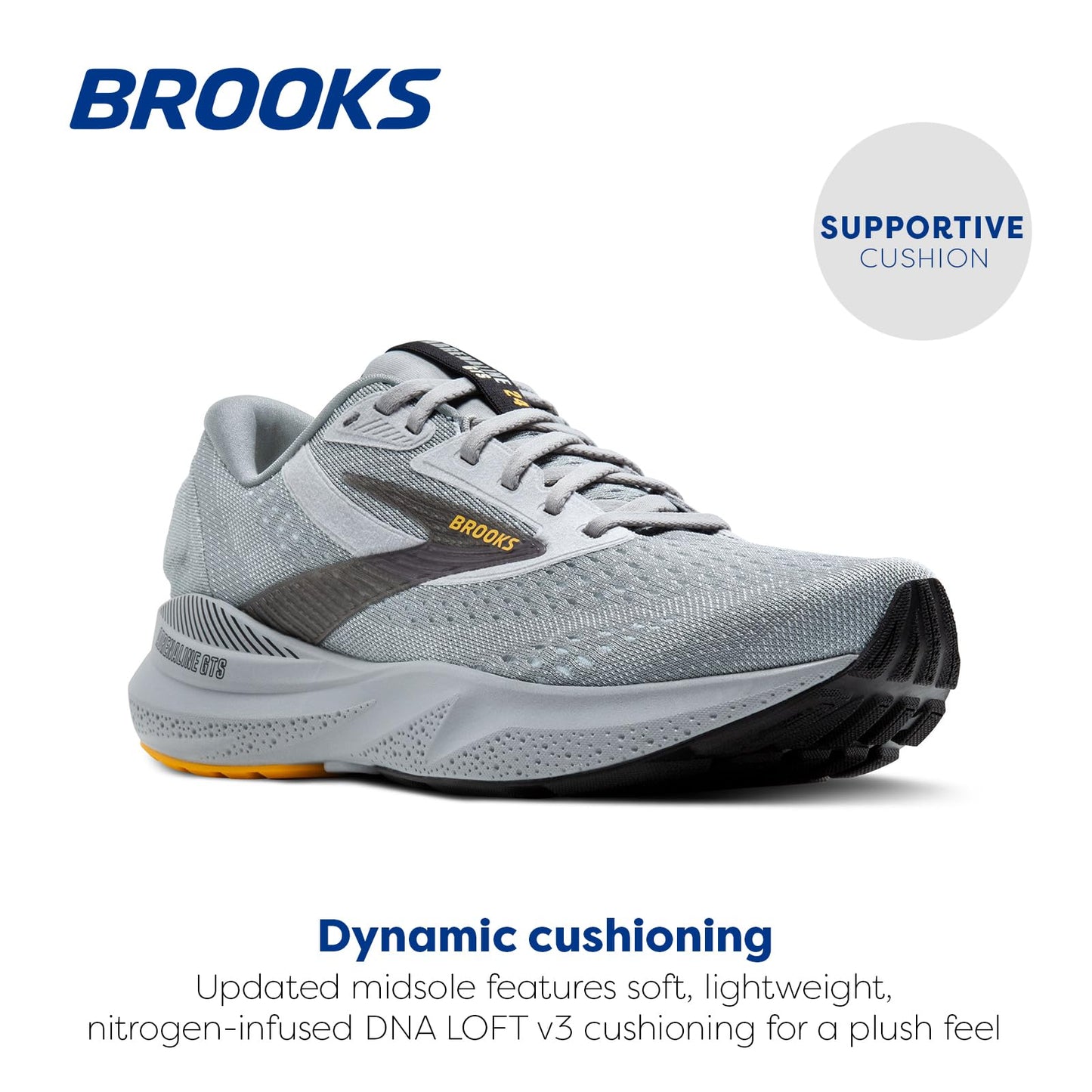 Brooks Men’s Adrenaline GTS 24 Supportive Running Shoe - Alloy/White/Gold Fusion - 9 Medium