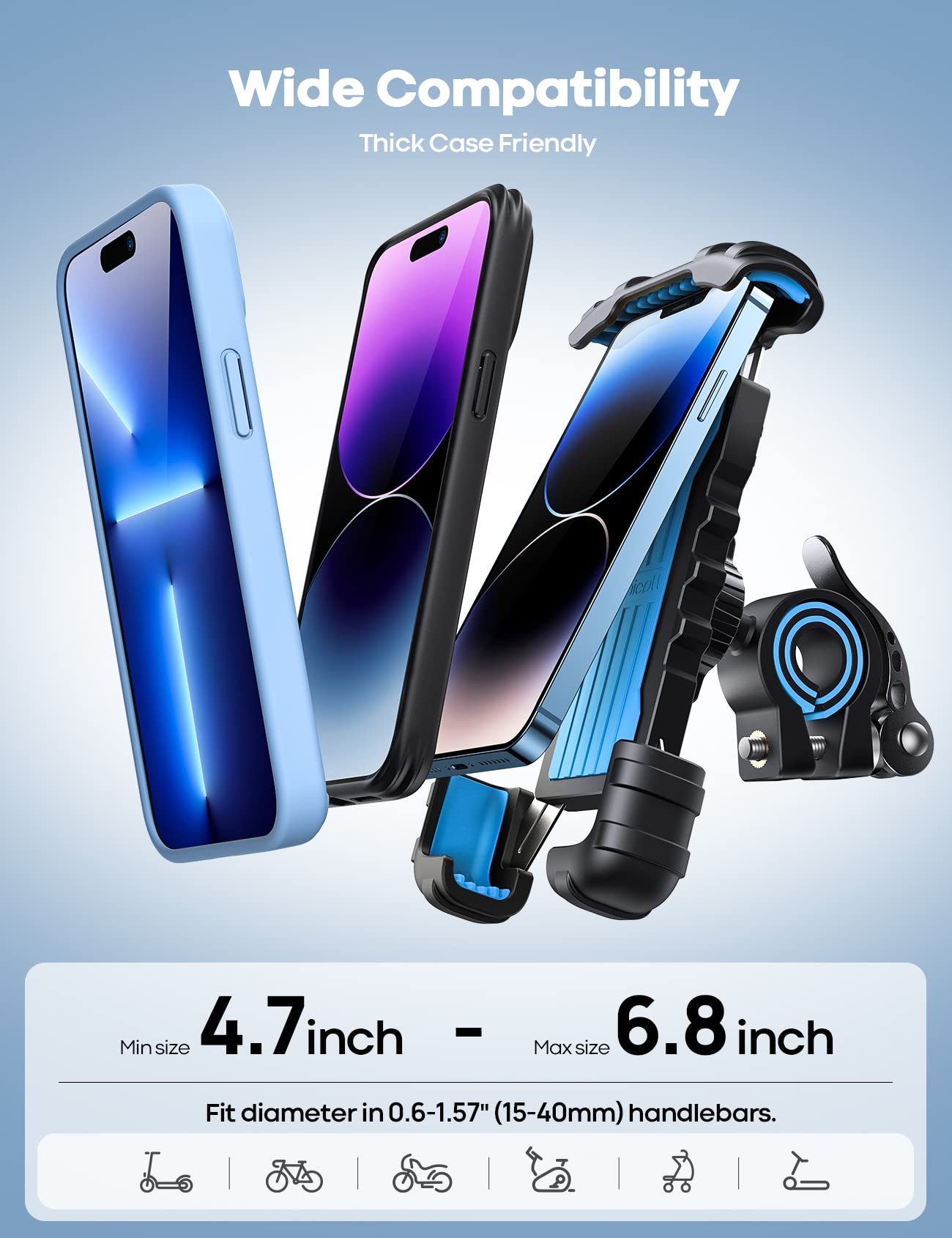 Lamicall Bike Phone Holder, Motorcycle Mount - Motorcycle Phone Holder, Handlebar Cell Phone Clamp, Scooter Phone Clip for iPhone 16 Pro Max/Plus, 15 Pro Max, S10, S20, More 4.7" to 6.8" Smartphones