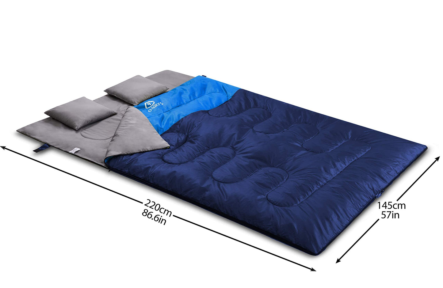 oaskys Double Sleeping Bag for Adults with 2 Pillows - Queen Size XL Waterproof Sleeping Bag for All Season Camping Hiking Backpacking 2 Person Sleeping Bags for Cold Weather & Warm