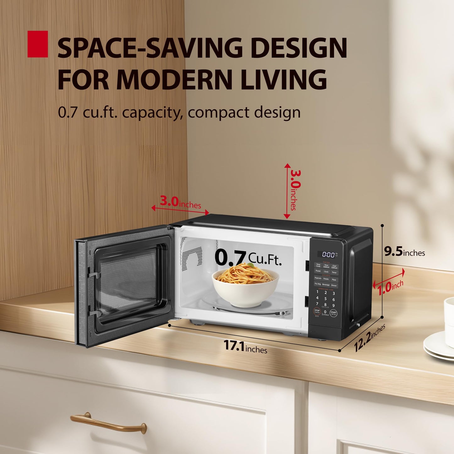 TOSHIBA Small Microwave Oven with 11 Power Levels, Sound On/Off & Eco Mode, Cu Ft, 700W, Black, MM-EM07PA(BK), ChefDefrost-0.7 Cu.Ft