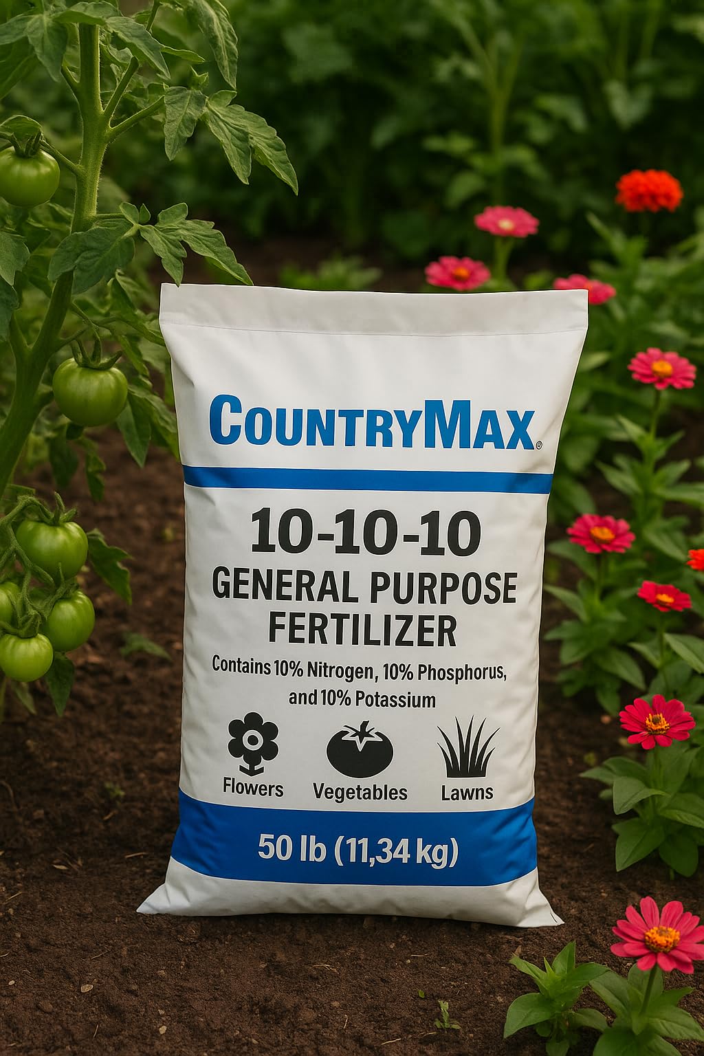 10-10-10 General All Purpose Fertilizer for Flowers and Vegetable Beds - Raised Garden Beds - Safe for Fruits, Lawns, Grass - Promotes Soil Heath and Growth - 50 Pound Bag