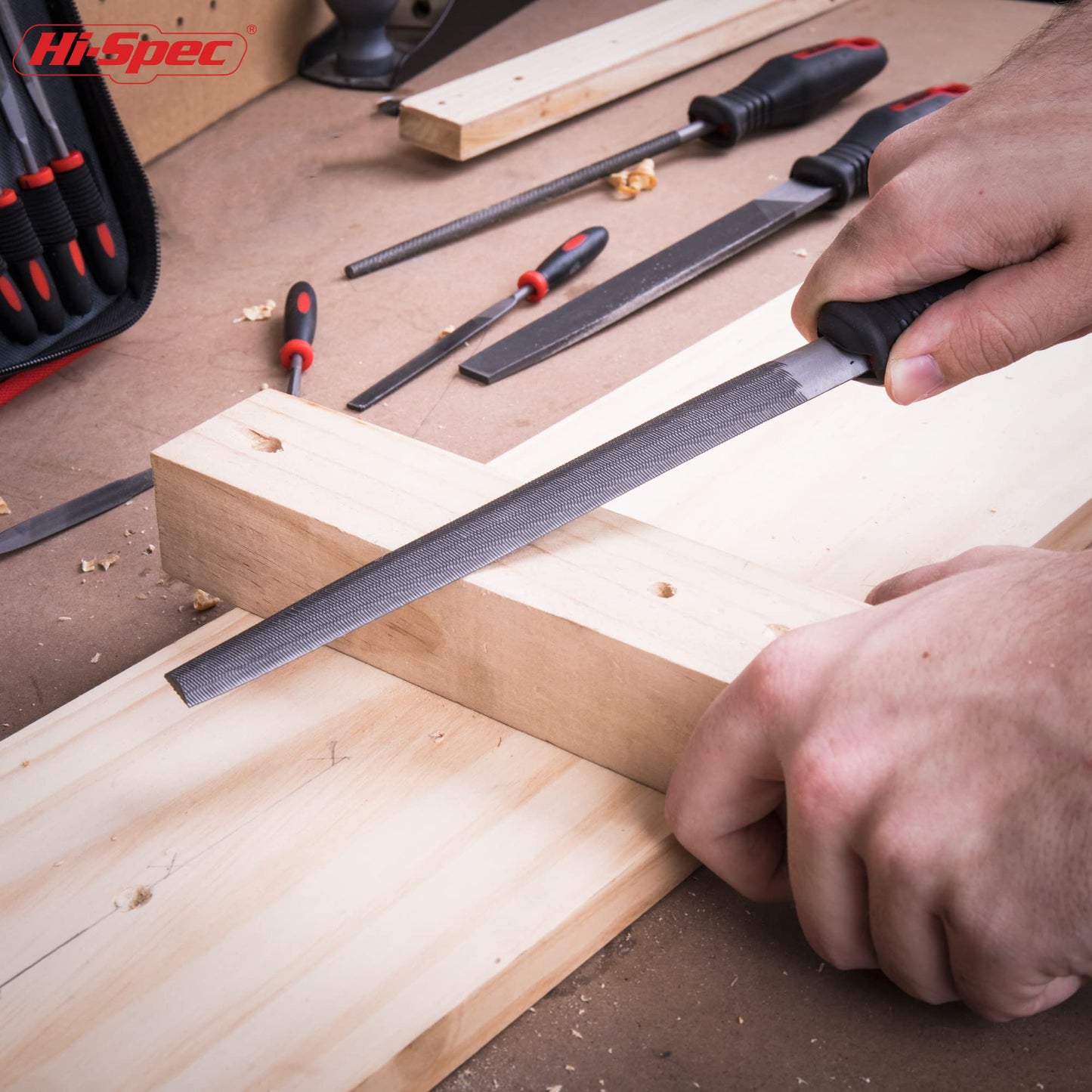 Hi-Spec 17 Piece Metal Hand & Needle File Tool Kit Set. Large & Small Mini T12 Carbon Steel Flat, Half-Round, Round & Triangle Files. Complete in a Zipper Case with a Brush