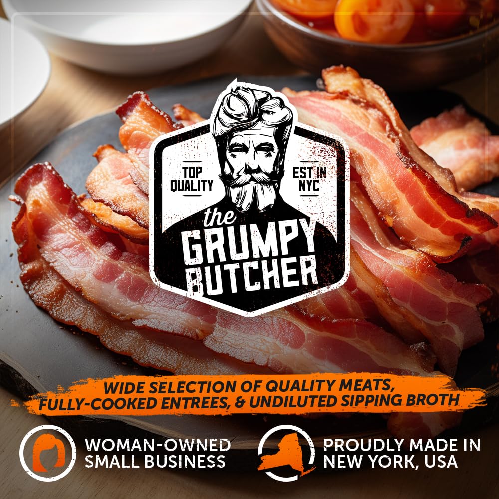 Grumpy Butcher Box Meat Food Gifts: 2 Top Sirloins Steaks (6 oz), 2 Duroc Bone in Pork Chops (14 oz) & 2 Cheese Stuffed Chicken Breasts Wrapped in Bacon (8 oz) - Gourmet Gift Basket for Men