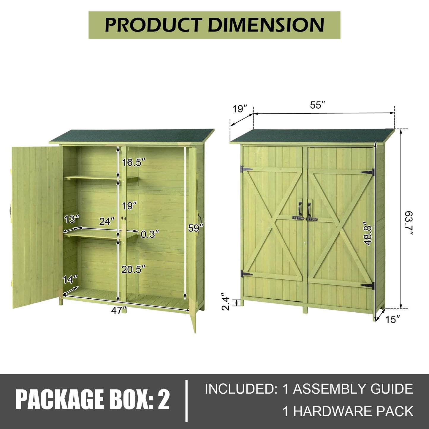 VINGLI Upgraded Outdoor Wooden Storage Shed, Extra Large Garden Shed Outside Tool Cabinet with 2 Safety Latches, Patio Storage Organizer for Garden Yard Lawn Equipment, Teak