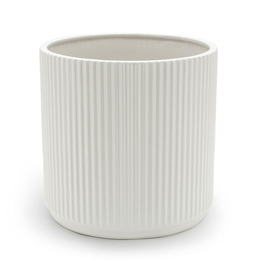 Amazon Basics Fluted Ceramic Round Planter, 8-inch, White