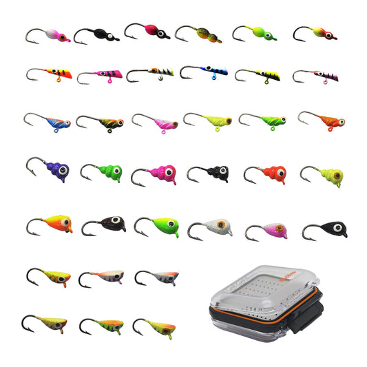 Alichino Ice Fishing Jig Set Ice Fishing Lures Micro Jig Head Hook Set for Panfish, Crappie, Walleye, Perch, Trout, Bluegill