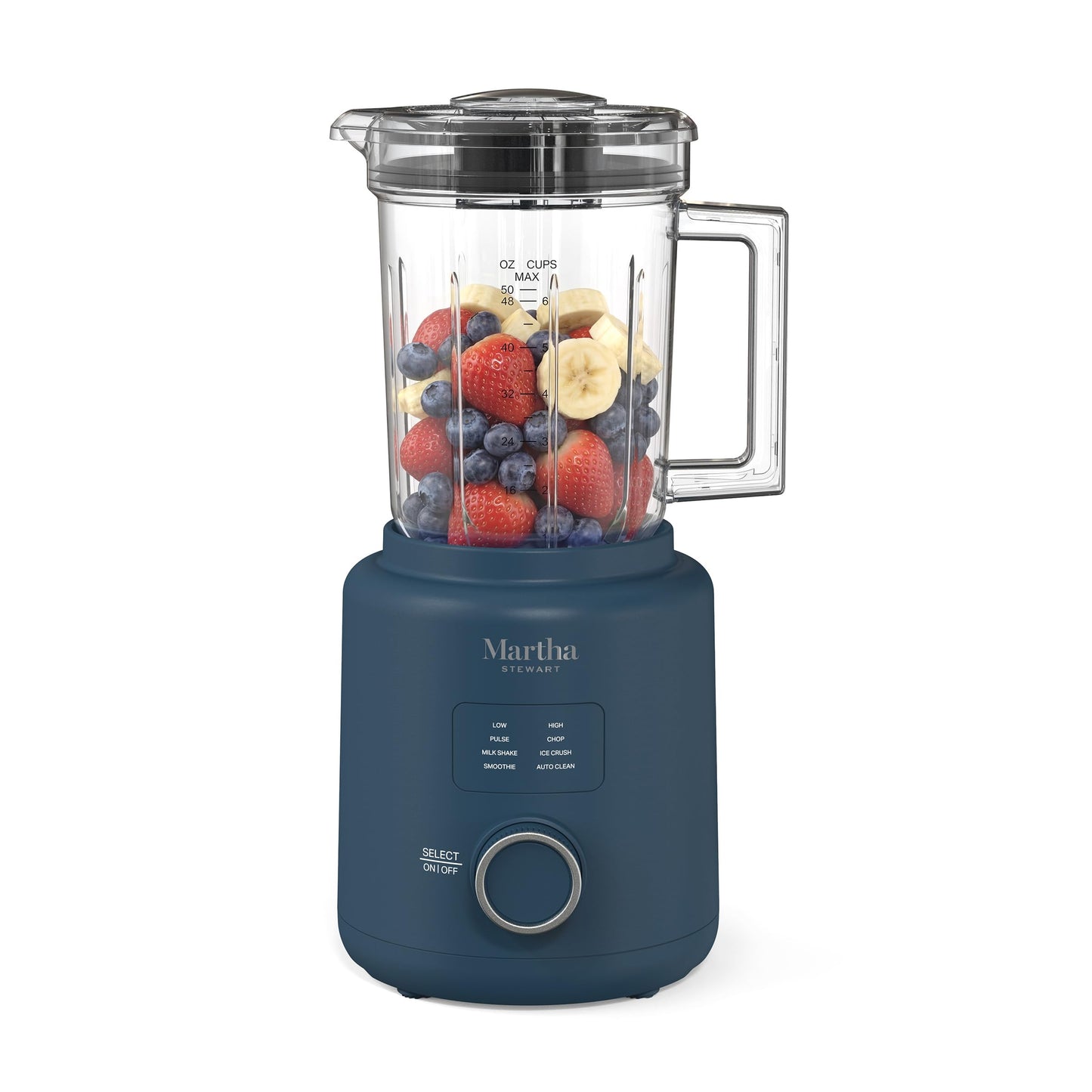 Martha Stewart 50oz Countertop Blender, Smoothie, Margarita & Ice Crushing Blender, BPA-Free Pitcher, 3 Speeds, 5 Presets, Auto-Clean Function, Dishwasher Safe, Stainless Steel Blades, Sky Blue