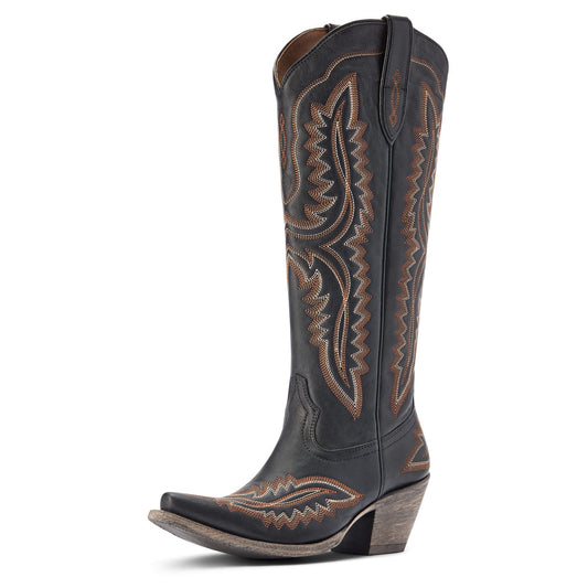 ARIAT Womens Casanova Embroidered Snip Toe Zippered Casual Boots Knee High Mid Heel 2-3" - Brown