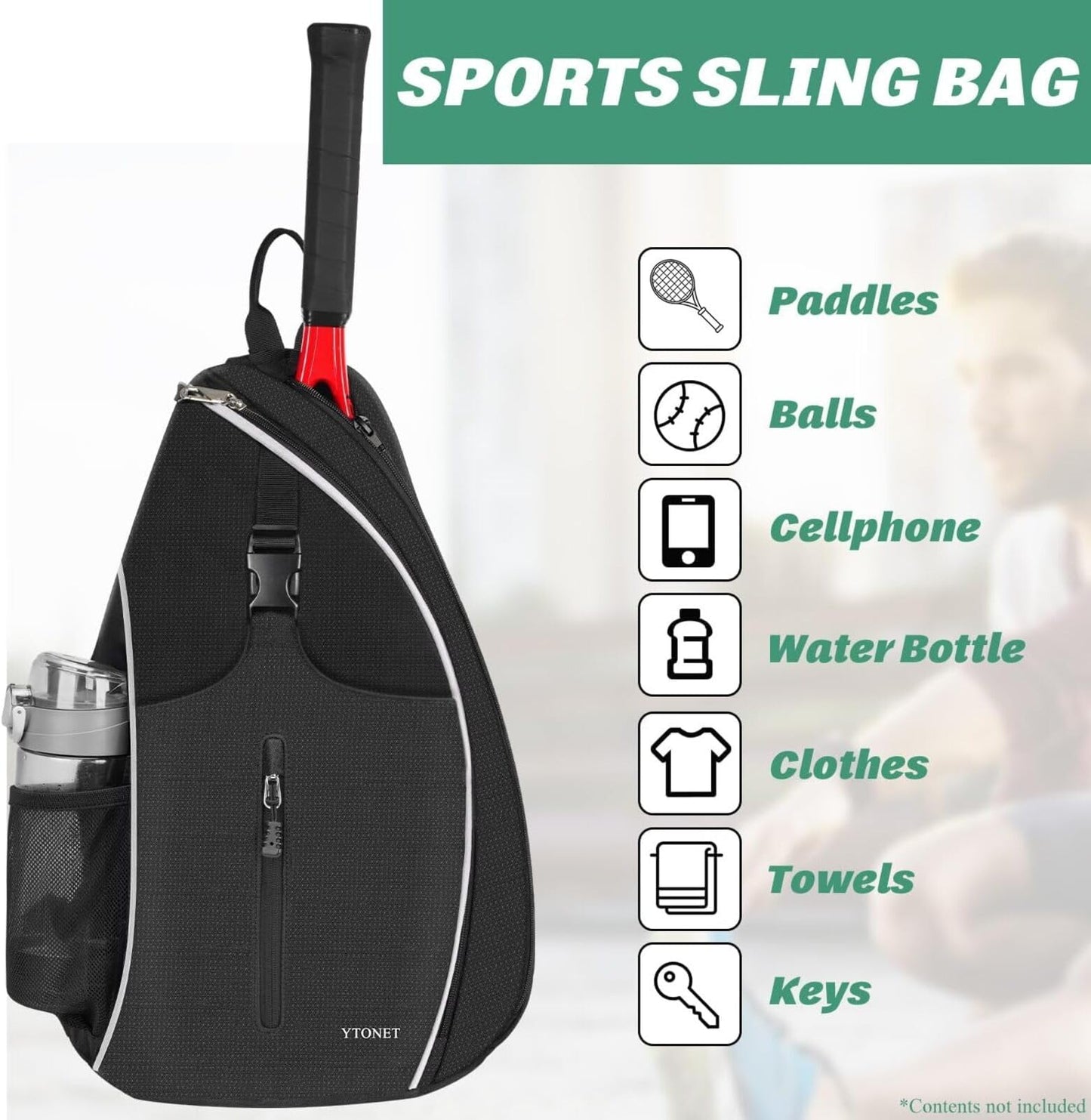 Ytonet Tennis Bag, Tennis Sling Backpack Crossbody Water Resistant for Men Women, Compatible for Pickleball Badminton Rackets