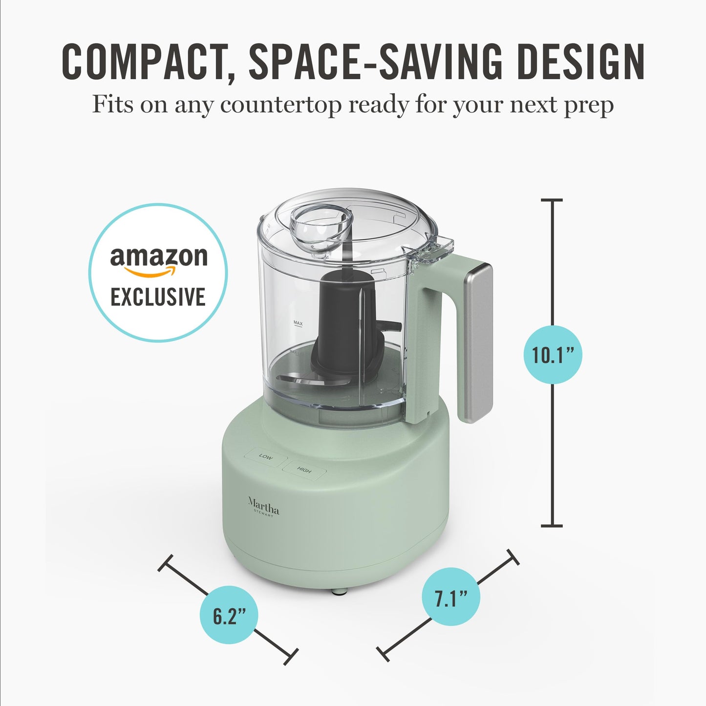 Martha Stewart 3 Cup Electric Food Chopper, Vegetable & Herb Mini Food Processor, 24oz BPA-Free Bowl, Stainless Steel Blades, Pour Spout, Dicing, Mincing, Chop & Puree, Dishwasher Safe, Caviar