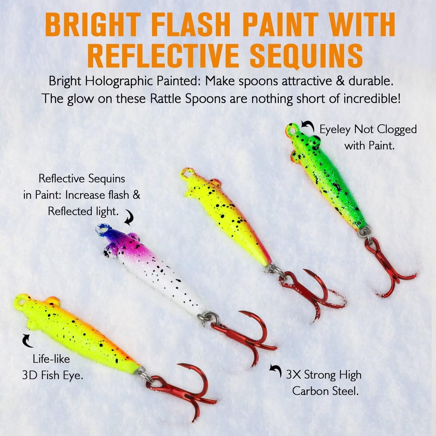 Dovesun Ice Fishing Jigs Ice Fishing Lures Kit Rattling Glow Ice Fishing Spoons for Bass Crappie Panfish Mens Fishing Gifts 15PCS/4PCS/3PCS