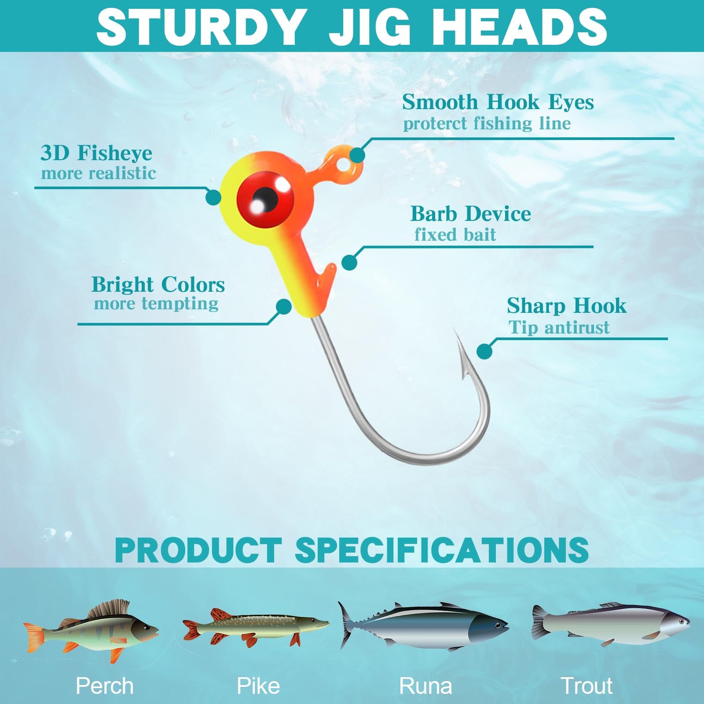 Skylety 60 Pcs Crappie Jig Heads for Fishing Lures Baits Hooks for Freshwater Saltwater Bass Trout
