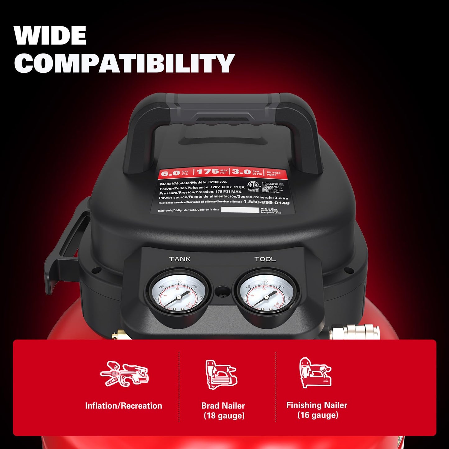 Air Compressor 6 Gallon 150 PSI Pancake Portable Oil-free Tank with 10 PCS Accessories Kit