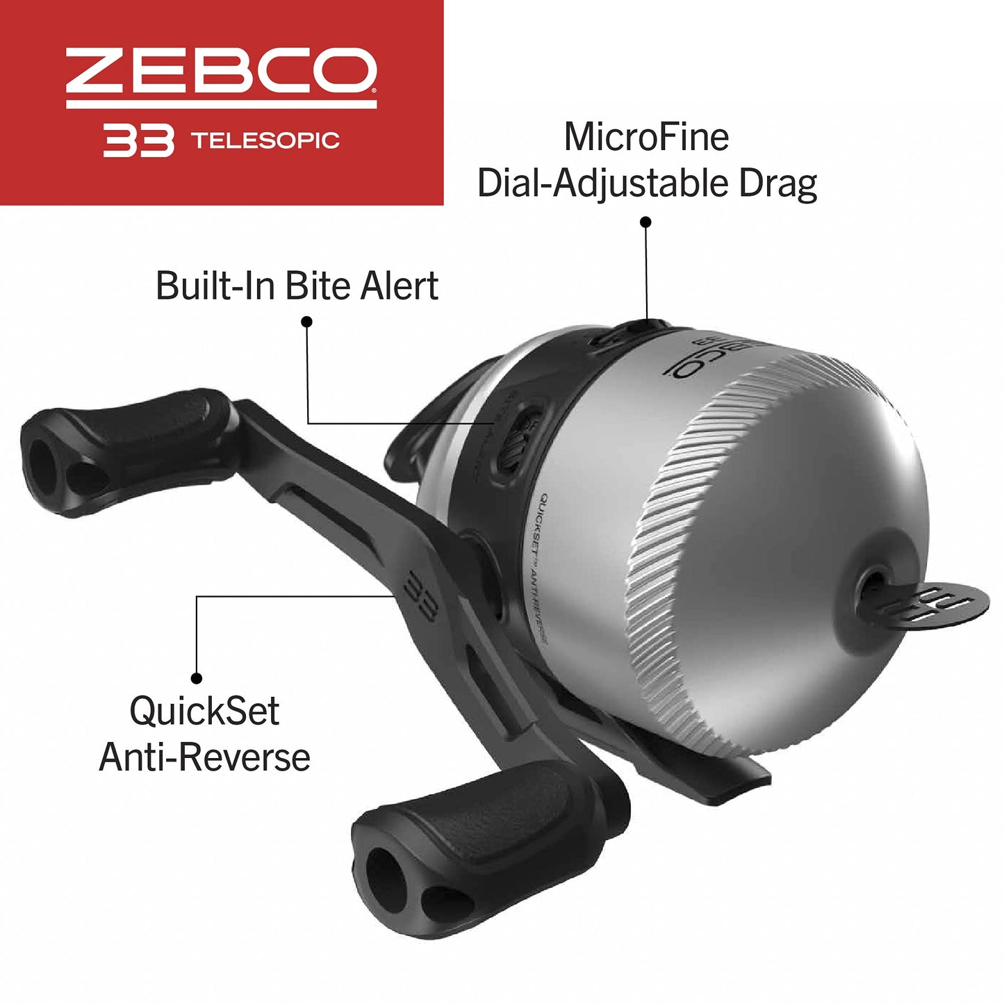 Zebco 33 Spinning Reel and Telescopic Fishing Rod Combo