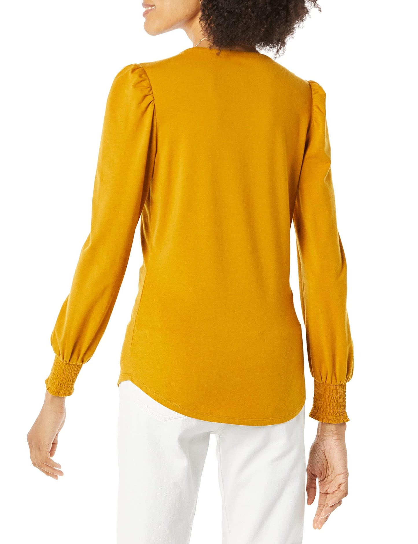 Amazon Essentials Women's Long-Sleeve Crewneck Smocked Cuff T-Shirt