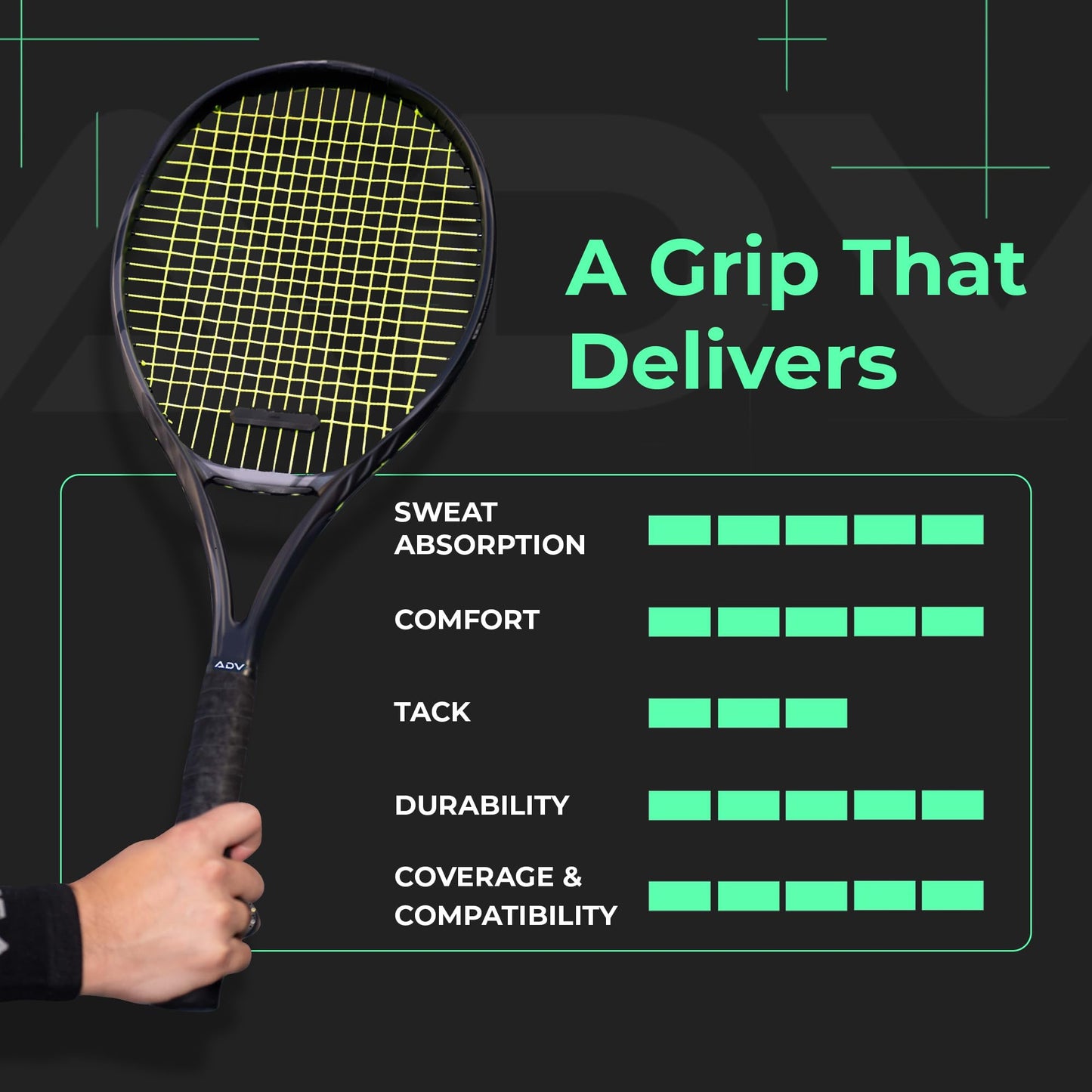 ADV Dry Tennis Overgrip Tape - 3, 12, 30, 60 Pack - FeltTac Tennis Racket Grip Tape - Ultra Absorbent Tennis Grip Tape - Comfort Tennis Racket Grips - Tennis Grips Overgrip (6-Pack Black)