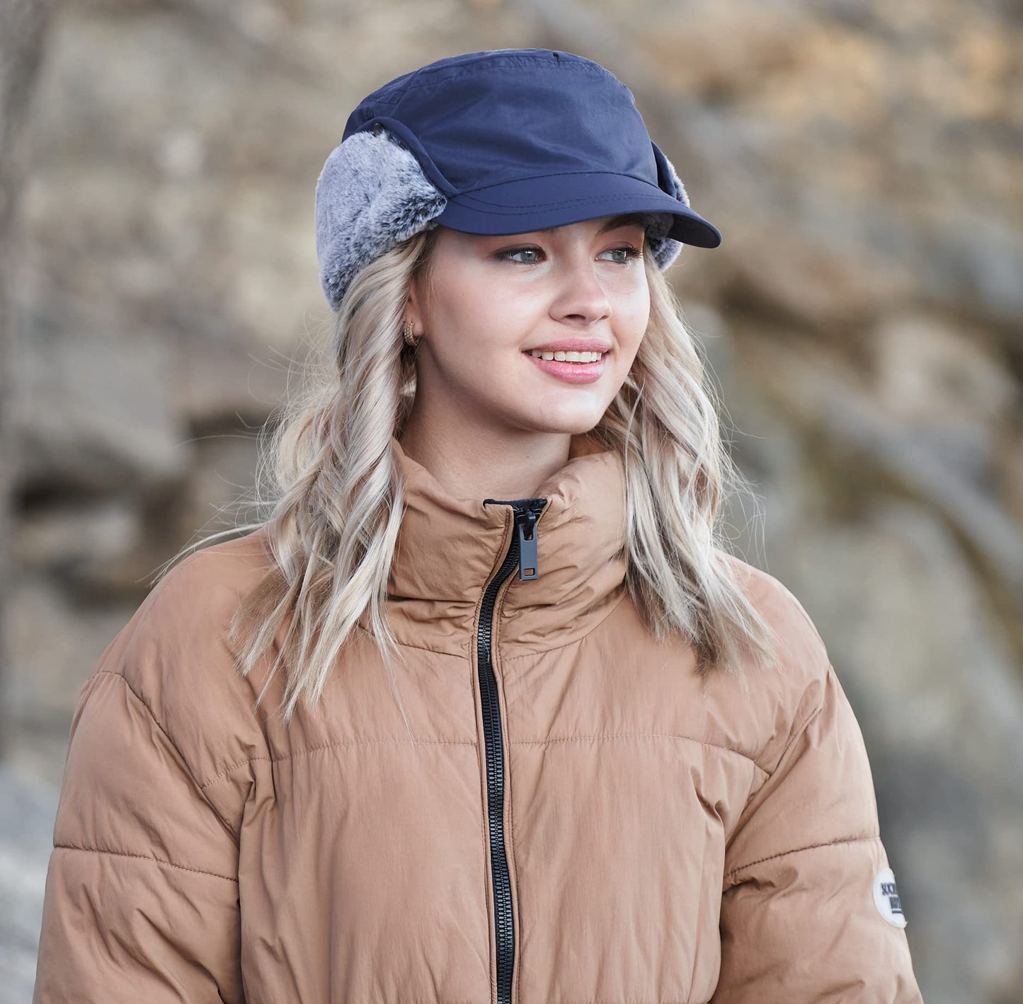 Connectyle Men's Winter Hat with Visor Warm Earflaps Hat Fully Lined Faux Fur Baseball Cap Trapper Hunting Hats