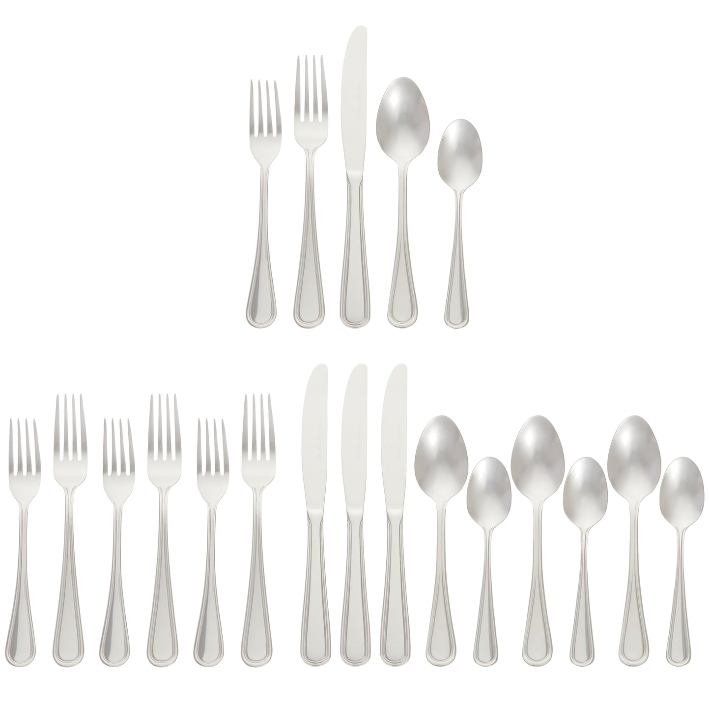 Amazon Basics Silverware Set, Stainless Steel Flatware, Dishwasher Safe, Service for 4, 20-Piece Forks and Spoons, Crown Edge