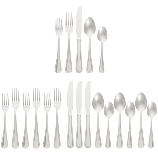 Amazon Basics Silverware Set, Stainless Steel Flatware, Dishwasher Safe, Service for 4, 20-Piece Forks and Spoons, Crown Edge