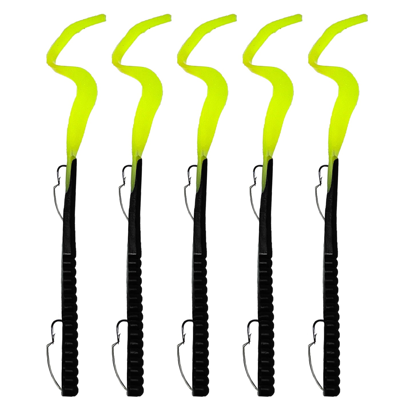 Delong Lures Fishing Lures Bass Set, 10" Pre-Rigged Weedless Swim Bait, Twister Tail Bass Fishing Lures, Extra Durable Soft Plastic Baits for Freshwater - 5 pcs Bass Baits and Lures Pack, Made in USA