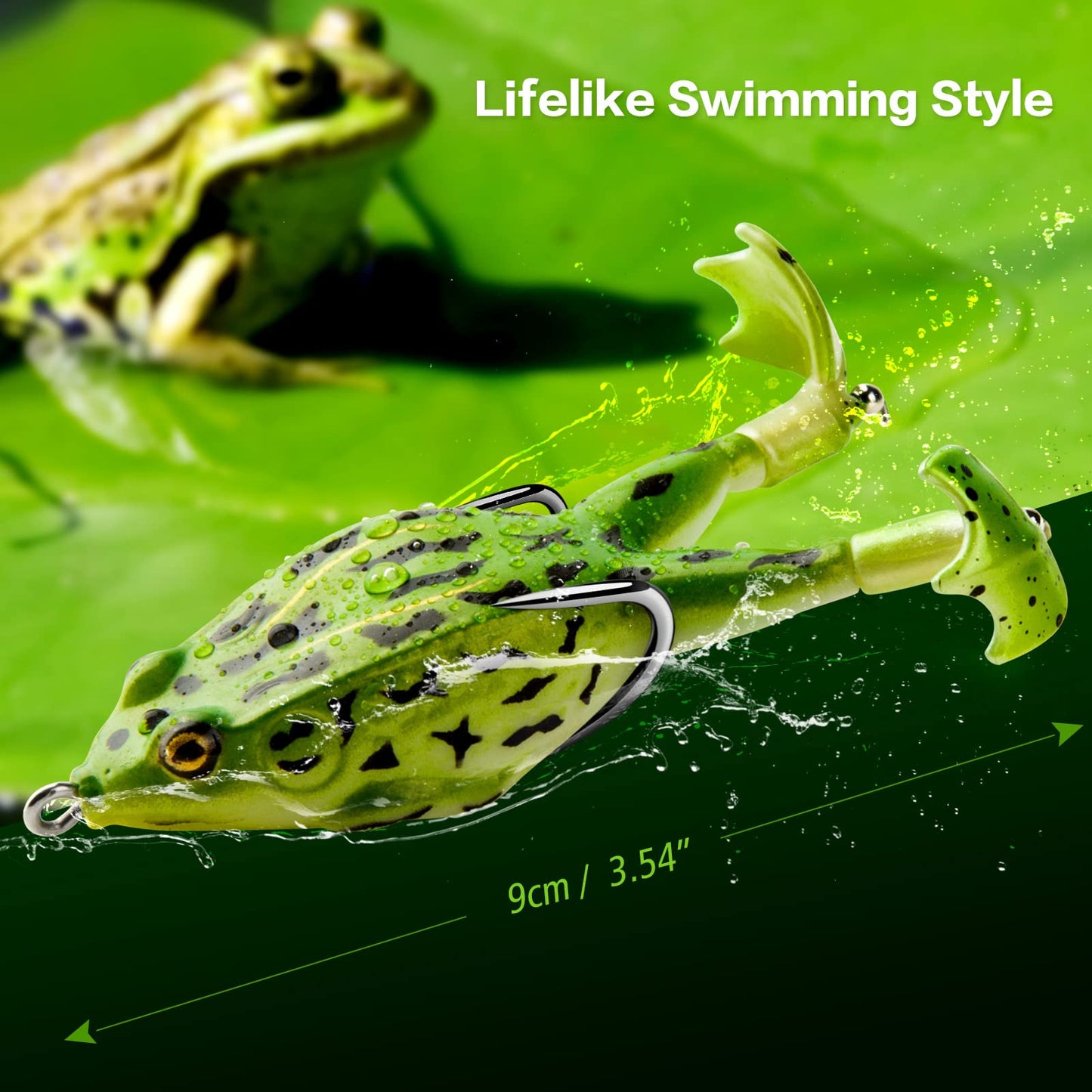 Topwater Frog Lure Bass Trout Fishing Lures Kit Set Realistic Prop Frog Soft Swimbait Floating Bait with Weedless Hooks for Freshwater Saltwater
