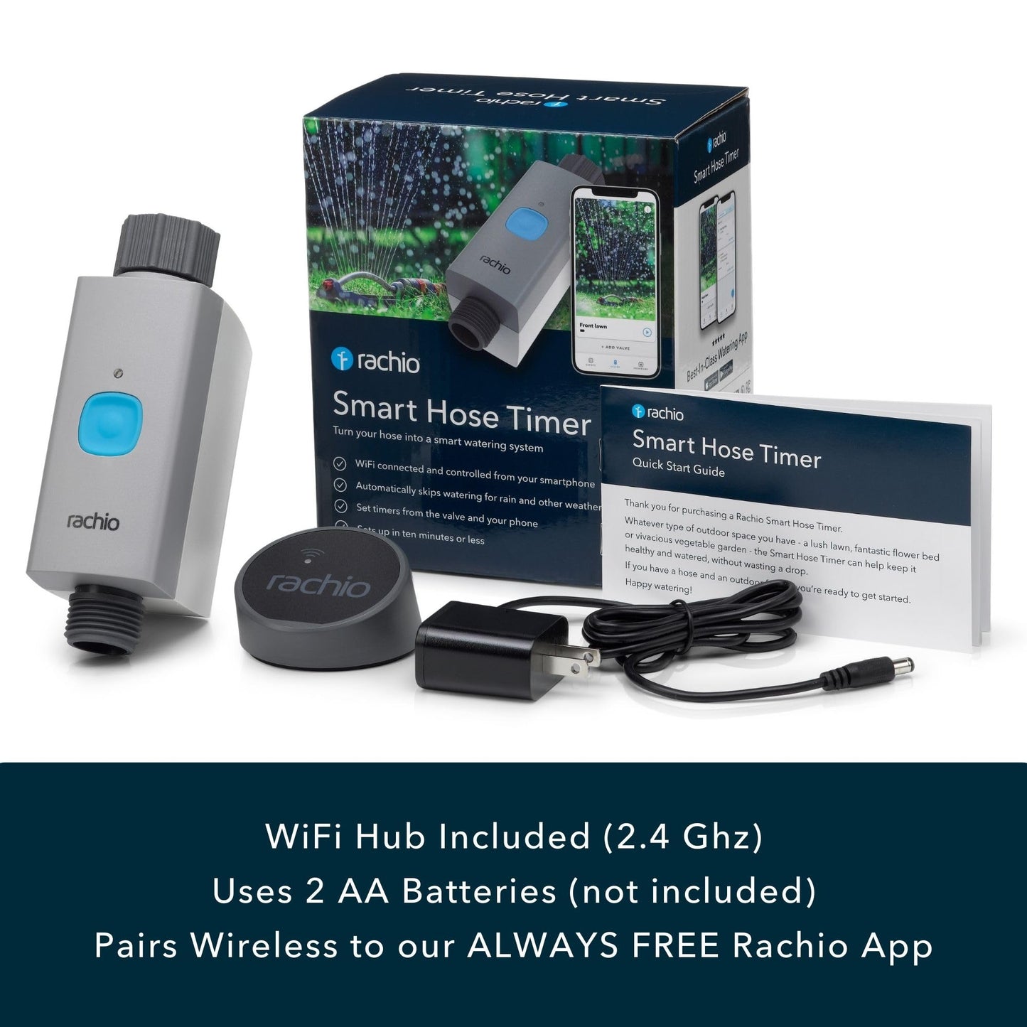 Rachio Smart Hose Timer with WiFi Hub for Outdoor Watering | Easy Faucet Install, Automate Water & Sprinkler Schedules for Lawn, Garden, & Yard Care.