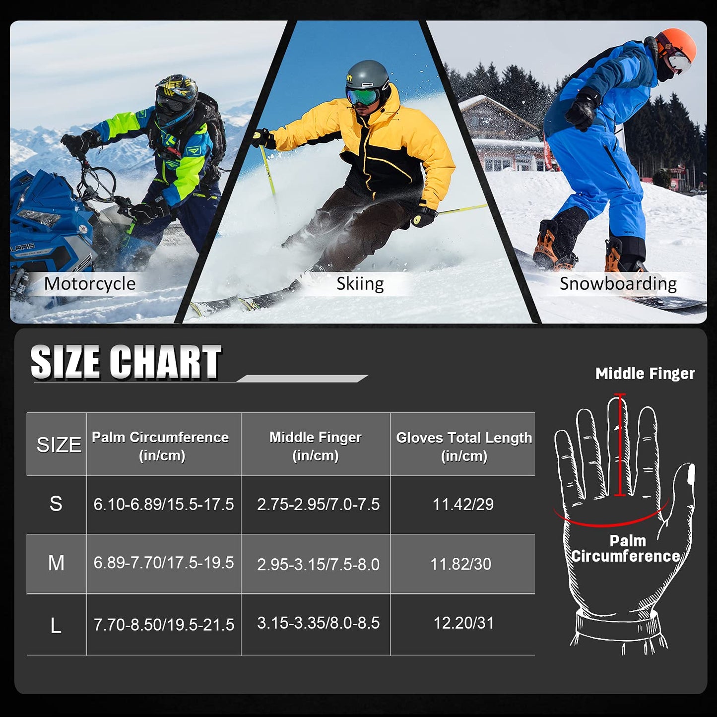 MCTi Ski Gloves,Winter Waterproof Snowboard Snow 3M Thinsulate Warm Touchscreen Cold Weather Women Gloves Wrist Leashes Rose Red Medium