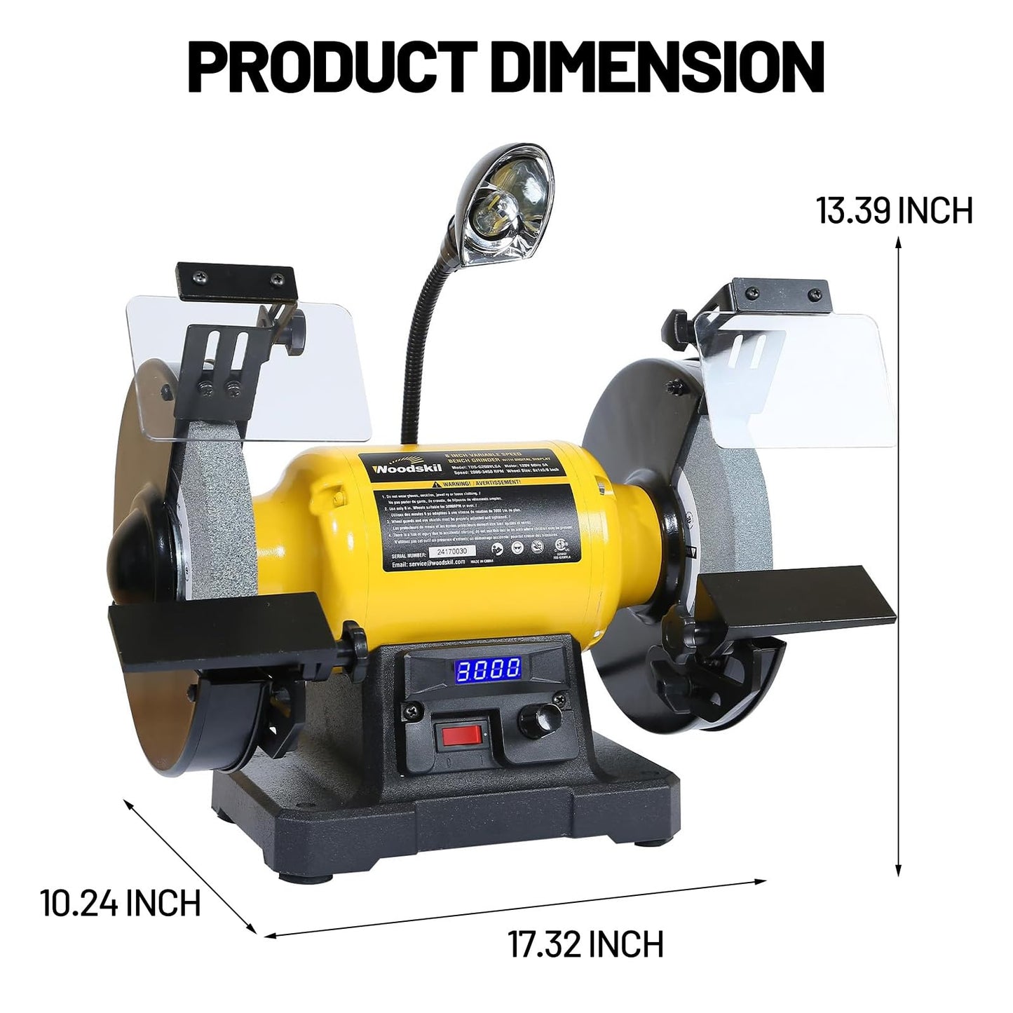 4.8A 3/4HP 8-Inch Bench Grinder, 3600rpm Table Grinder with Two Protective Eye Masks and Two Grinding Wheels Multipurpose Grinders for Metal, Knife, Dental, Amber, Jewelry, Jade