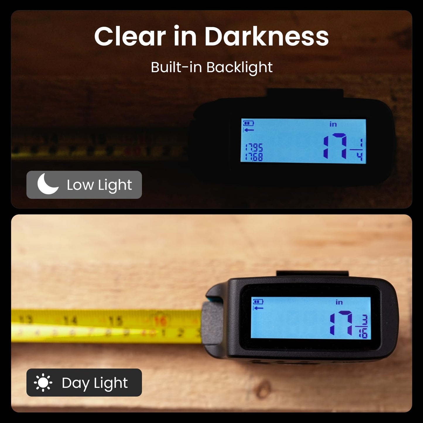 Digital Tape Measure 2 in 1, 16FT with Display, Smart Tape Measure, Area Volume Measuring Pythagorean Mode, Waterproof and Rechargeable,1/2 Self Centering, 20 Groups Historical Memory