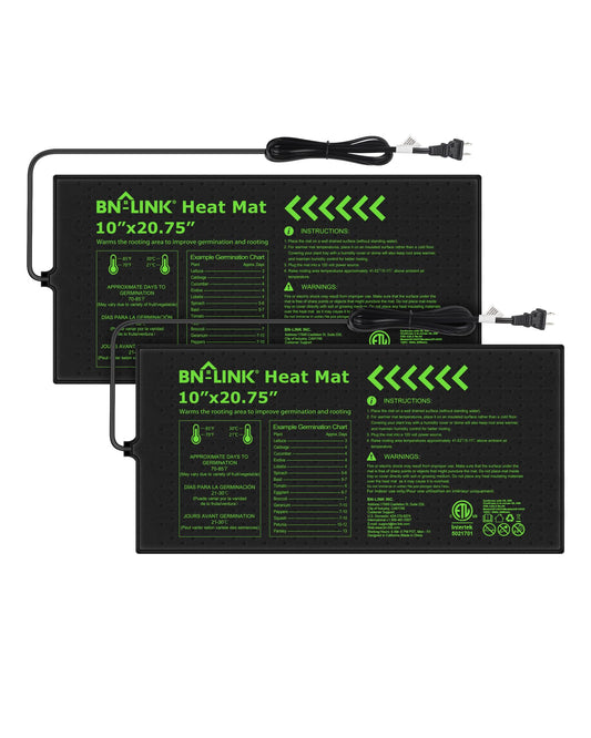 BN-LINK Durable Seedling Heat Mat for Seed Starting 10" x 20.75", 2 Pack Waterproof Warming Mats Plant Heating Pad for Seed Germination, Indoor Growing, Hydroponic, Greenhouse, ETL Listed