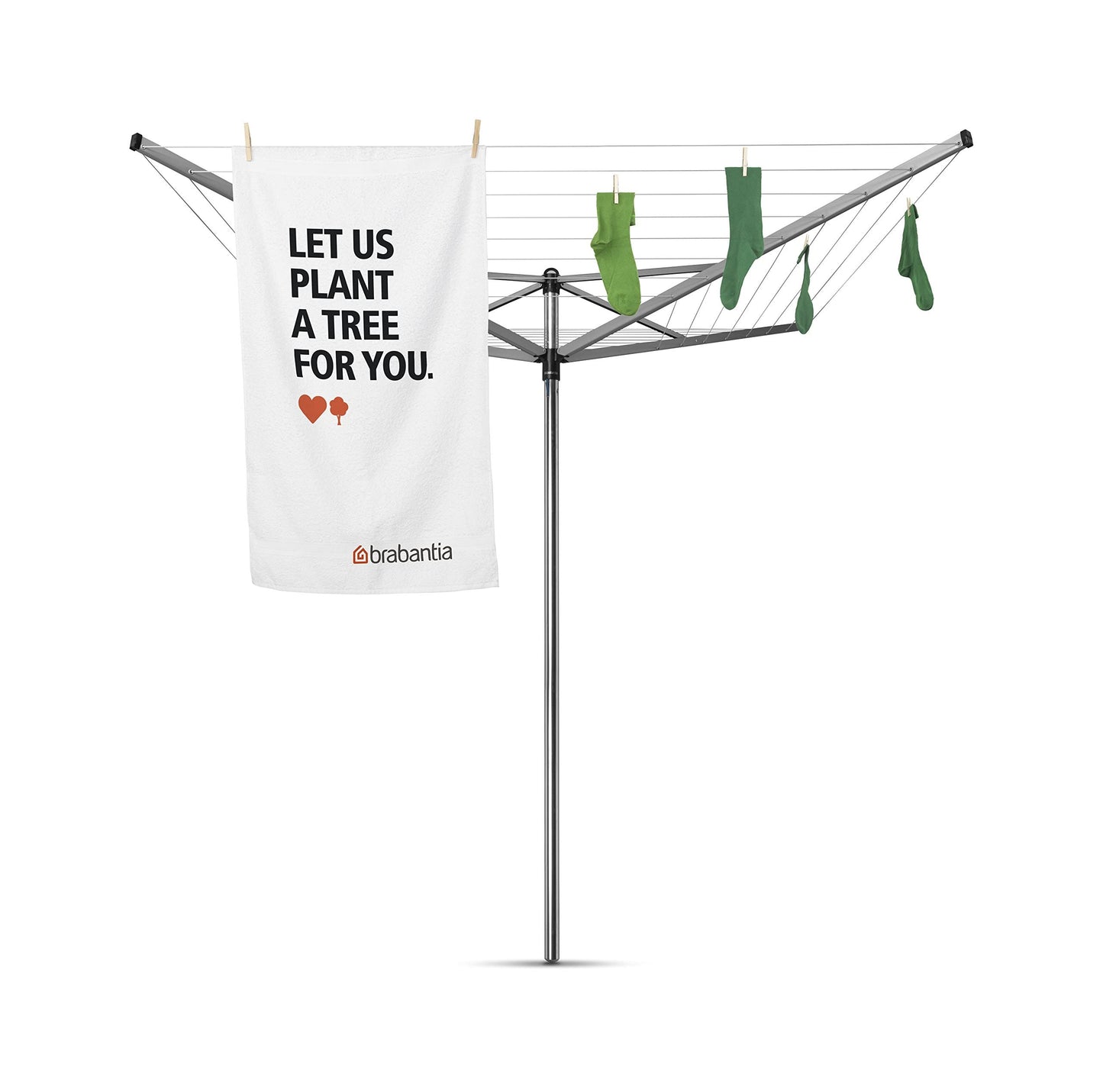 Brabantia Topspinner Outdoor 4 Arm Spinning Clothesline (197 ft/Ø 1.8") Rotating, Folding Clothes Drying Rack + Ground Spike (Gray)