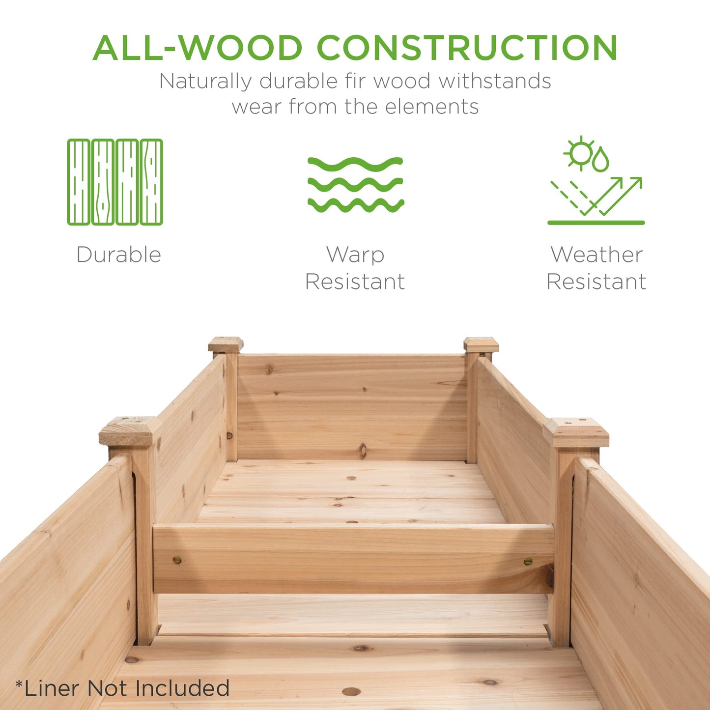 Best Choice Products 72x24x30in Raised Garden Bed, Elevated Wood Planter Box Stand for Backyard, Patio, Balcony w/Divider Panel, 6 Legs, 300lb Capacity - Natural