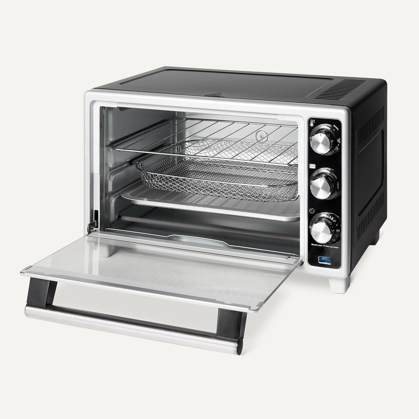 Amazon Basics 6-Slice 23-QT Toaster Oven with Built-In Air Fryer, 7-In-1 Cooking Options, 60-Min Timer & Adjustable Temperature (200°F - 450°F), With Accessories, 1500W, Stainless Steel, Silver/Gray