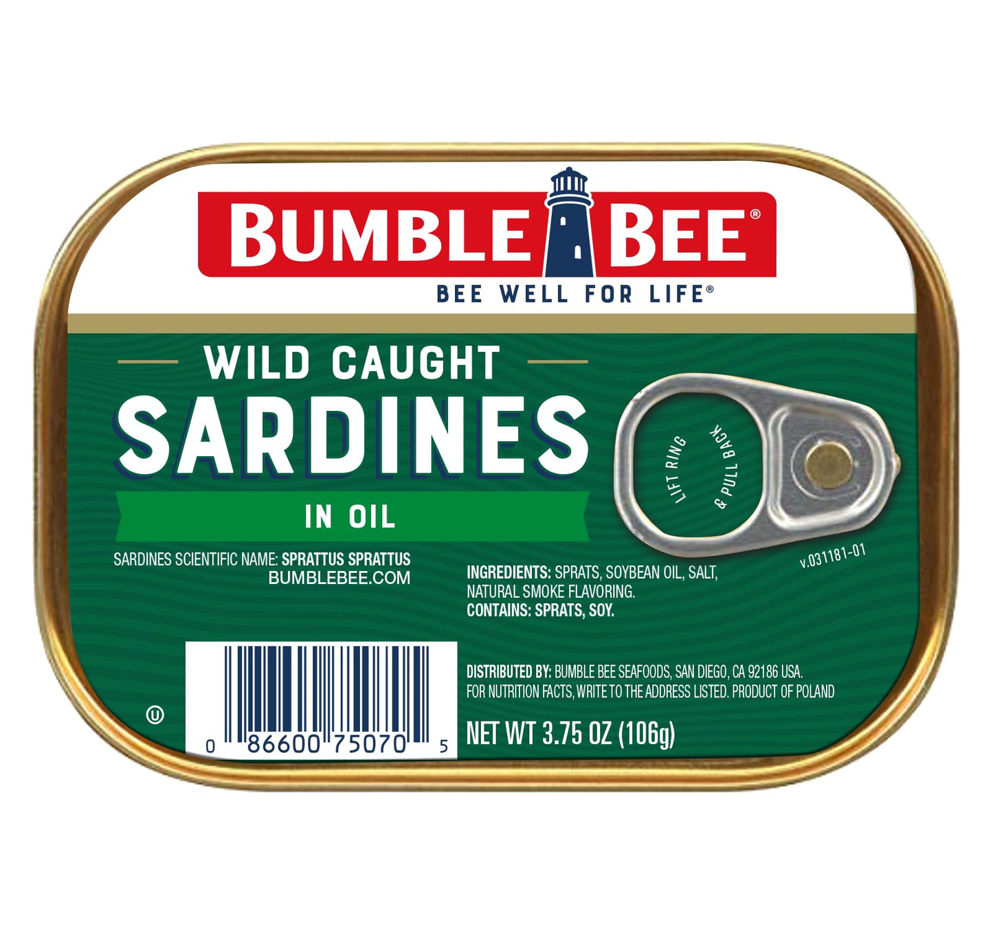 Bumble Bee Sardines in Mustard Sauce, 3.75 oz Tin - Wild Caught, Gluten Free, Keto, Kosher