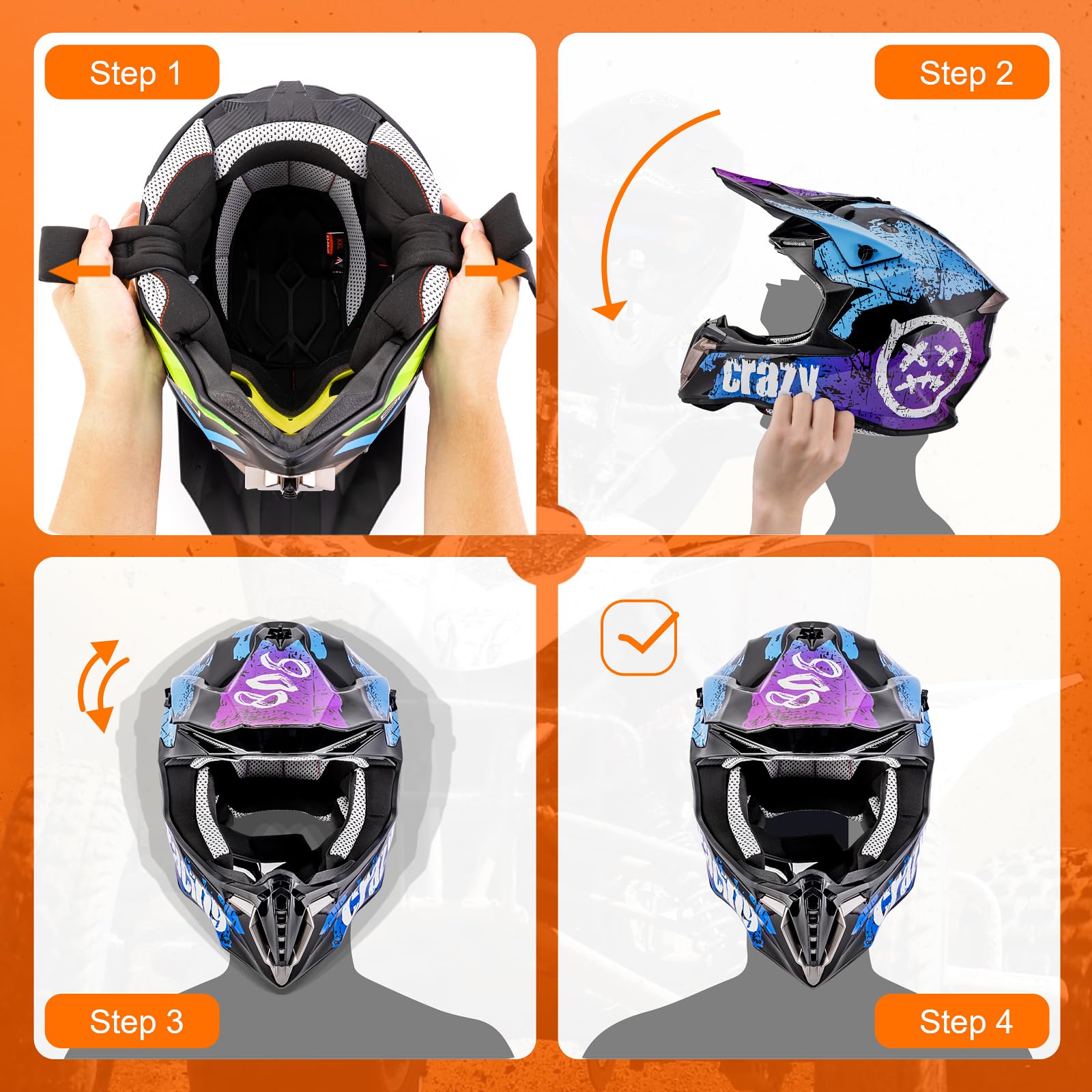 Adult ATV Dirt Bike Helmet with Goggles Gloves & Mask Quick Release Bu –