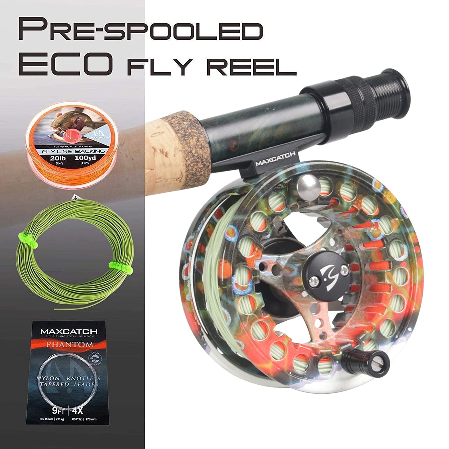 M MAXIMUMCATCH Maxcatch ECO Large Arbor Fly Fishing Reel (3/4wt 5/6wt 7/8wt) and Pre-Loaded Fly Reel with Line Combo